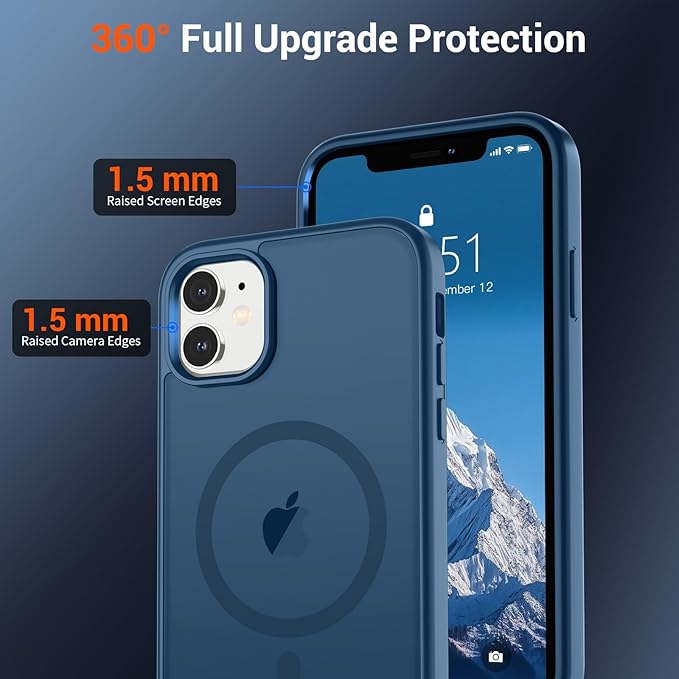 SUPFINE Magnetic for iPhone 12 Mini Case & iPhone 13 Mini Case (Compatible with MagSafe) (Military Grade Drop Protection) Slim Translucent Matte Shockproof Phone Cover,Deep Blue