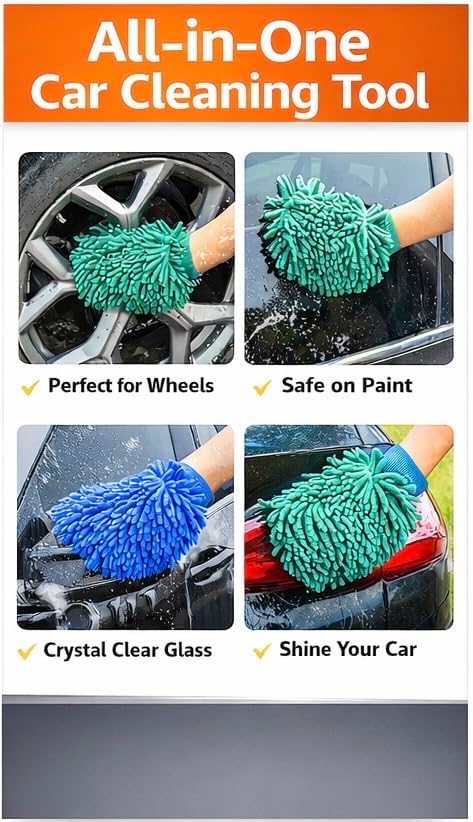 Microfiber Car Wash Mitt – Chenille Ultra Soft Scratch-Free Cleaning Glove for Car, Truck & Auto Detailing – Lint Free, Reusable (1 Pack)