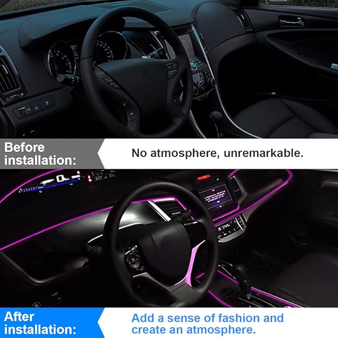 EL Wire LED Strip Lights, 10FT/3M USB Auto Neon Light Strip with Sewing Edge, Electroluminescent Ambient Lighting Kits with Fuse Protection, Car Decoration Accessories (Purple/10FT)