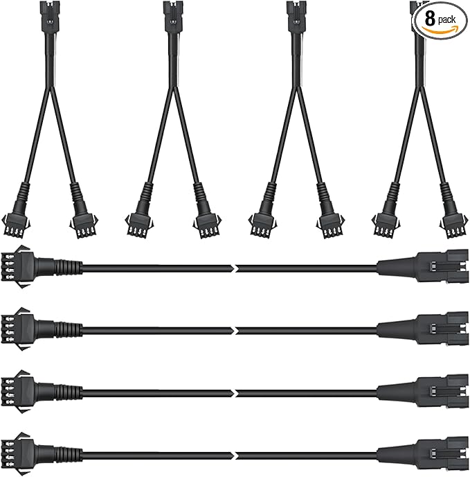 Rock Light Extension Wires 4 Pin and 2-Way Splitters 8 PCS 60 inch, Pure Copper Insulated Cable Cord Set for Motorcycle ATV Trike Golf Car Truck Neon Underglow Strip Lights