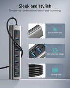 GiGimundo USB 3.0 Hub, 7-Port USB Extender Hub with 3.3FT Long Cable, USB Splitter, Aluminum High-Speed 5Gbps USB Hub for PC, Laptop, Desktop, Computer, PS5, XPS(Gray,1M)