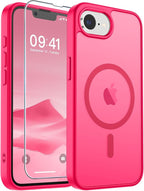 SUPFINE Magnetic for iPhone 17e Case/iPhone 16e Case (Compatible with MagSafe)(Military Grade Drop Protection) Slim Translucent Matte Shockproof with Anti-Fingerprint Phone Case,Hot Pink