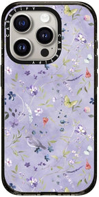 CASETiFY Impact Case for iPhone 15 Pro [8.2ft 4X Military Grade Drop Protection/Compatible with Magsafe] - Floral Reverie Purple - Clear Black