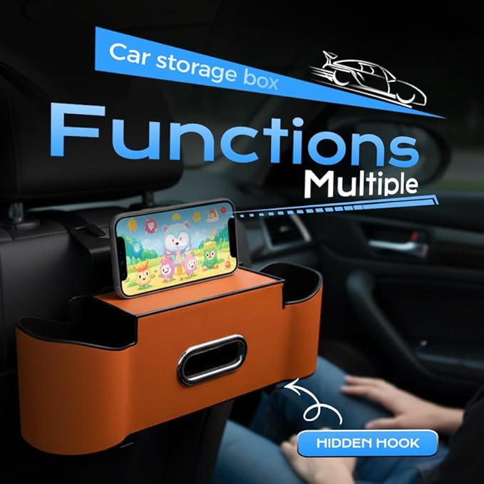 3-in-1 Car Backseat Organizer, 2026 New Multifunctional Back Seat Car Organizer with Cup Holder, Tissue Box, Trash Bin & Hooks for Hold Phones, Snacks, Drinks, Handbags (2, Brown)