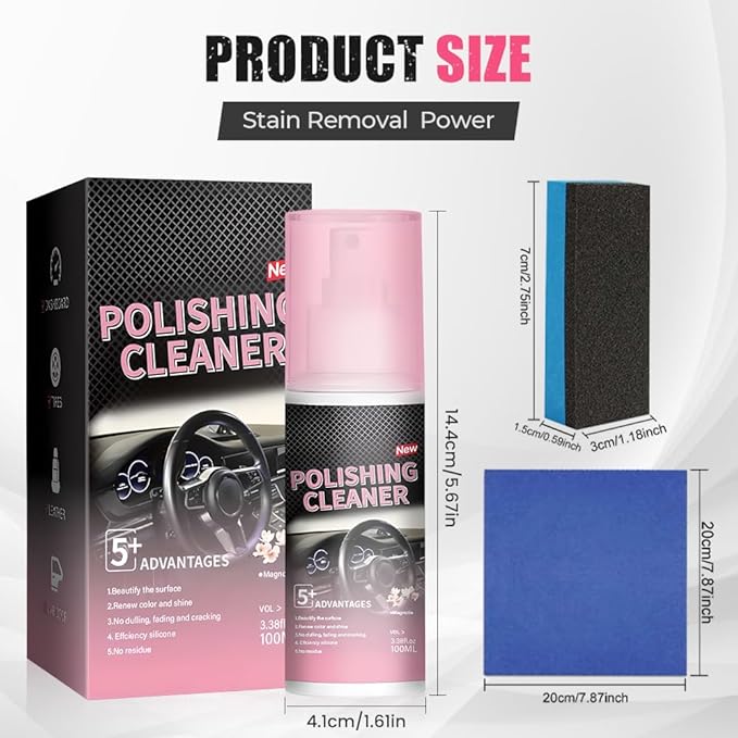 Polishing Cleaner Car Interior Spray, 100ML Car Interior Cleaner, Multi-Purpose Dashboard Cleaner for Vehicle Console, Interior All Purpose Car Cleaner for Rubber, Leather (1 Set)