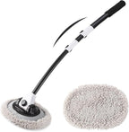 15° Curved Car Wash Brush with 43" Telescopic Handle – Microfiber Chenille Car Wash Mop for RV, SUV, Truck & Boat – Soft, Scratch-Free Extendable Cleaning Tool (White&Black)