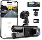 WiFi 1080P 3 Channel Dash Camera for Car Front and Inside Dashcam Car Security Video Recorder,170°Wide Angle Vehicle Cam,WDR,G-Sensor,Loop Recording,Night Vision (WiFi 3Channel Dash Cam With 32G Card)
