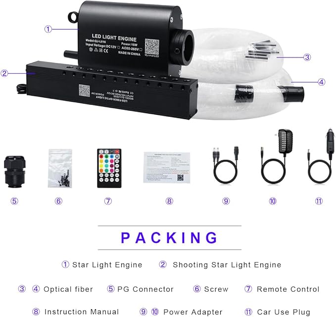 AKEPO 16W 550pcs 13.1ft/4m 0.03in Fiber Optic Starlights Headliner Kit with Meteor, Shooting Star Car Home Use APP/Remote Control Music Sync Fiber Optic Lights Kit