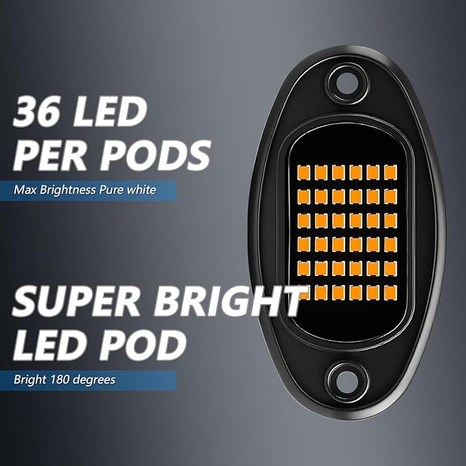 GSRECY Rock Lights Ultra Bright LED Neon Underglow Lights Waterproof for Trucks Pickup SUV UTV ATV RZR Car Boats Motorcycle (Yellow, 8 Pods)