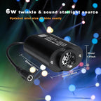 AMKI Mini 6W Starlight Headliner Kit 500pcs 0.03in 9.8ft,Twinkle+Sound Activated Fiber Optic Light 4Lamp Beam Starlight Box APP/Remote Control for Car Home Star Ceiling Decoration