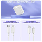 Extra Long 10FT iPhone Fast Charger,i Phone Charger Fast Charging【MFi Certified】2Pack 20W PD Fast USB C Charger Block + 10Foot i Phone Charging Cable Cord for iPhone 15/14/13/12/11/XS/XR/SE2022/8/iPad