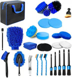 30Pcs Car Detailing Brush Set, Car Detailing Kit, Car Cleaning Kit, Car Windshield Cleaning Tool, Professional Car Care kit - Car Wash Brush kit for Interior Exterior Wheels(Blue)