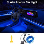EL Wire Interior Car LED Strip Lights, 16.5FT USB Neon Glowing Strobing El Wire Strip with 6mm Sewing Edge, Ambient Lighting Kits for Car Inside Decorations (Blue)