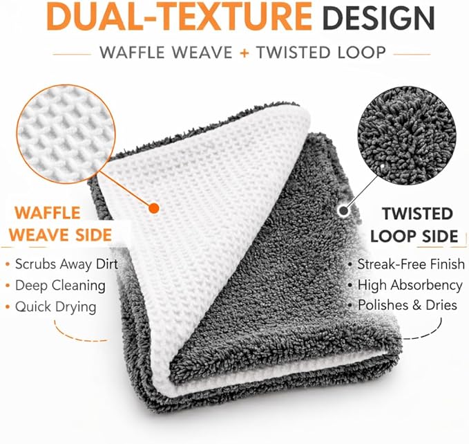 Hybrid Glass Microfiber Towel – Waffle Weave & Plush Dual Action Cleaning Cloth – Streak-Free Window and Surface Drying Towel – Professional Grade -16x16-1000 GSM 2-Pack