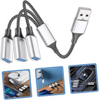 Kisangel USB Splitter Hub Multi-Port Extension Cable Adapter for Computers and Cars Silver USB Power Splitter with Fast Transmission and Wide Compatibility No Driver Needed Port Expander