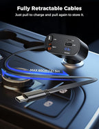 SUPERONE Retractable Car Charger for iPhone with Dual Type C Cables, 4 in 1 USB C Car Charger Adapter with 69W Fast Charging Compatible with iPhone 17 16 15 14 13 12 11 Pro/XS/XR/SE/iPad/Airpods