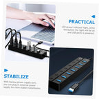 OSALADI USB Hub Individual Off Port USB Splitter for Laptop and Computer High-Speed Data Transfer Led Indicator Thick Core Cable for Power Supply