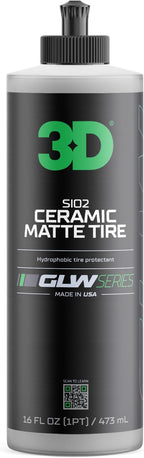 3D GLW Series SiO2 Ceramic Matte Tire Shine | Deep Matte Finish Tire Protectant | Hydrophobic & UV Resistant | Anti-Fade, No Sling | Pro Car Detailing |16 oz