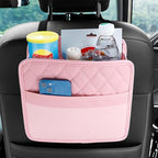 Car Seat Back Organizer, Leather Multipurpose Collapsible Vehicle Backseat Hanging Bag, Portable Automotive Interior Seat Storage Organizer, Universal for SUV RV Truck (Pink)