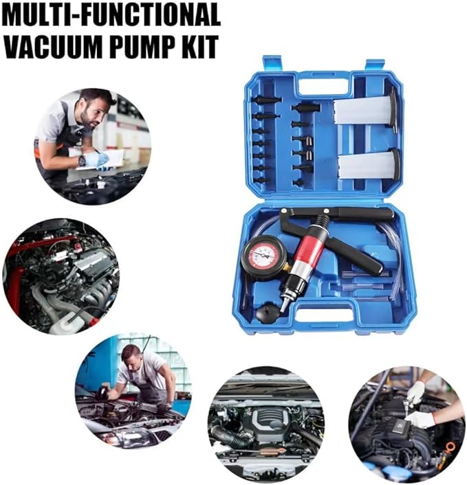 23PCS Handheld Vacuum Pump Tester Brake Bleeder Kit Brake System Bleeding Tools with Adapters and 2 Reservoir Bottles Automotive Brake for Car Truck Motorcycle（Blue）