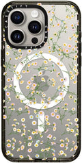 CASETiFY Impact iPhone 15 Pro Max Case [Slim/Compatible with Magsafe / 8.2 ft. 4X Military Grade Drop Protection] - Pressed Flowers Dainty - Clear Black