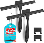ALFLOD 2PACK All-Purpose Shower Squeegee for Shower Doors, Bath Linen Sets, Tile Shower Walls, Bathroom, Window, Glass and Car Windshield, Mirrors and Kitchen-Stainless Steel, 11.8-Inch Black