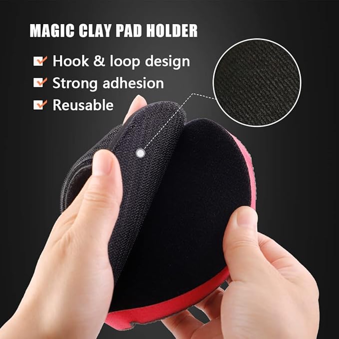 SPTA Clay Bar Pad, 3 Inch Mid Grade,1Pc Handle Grip Pad and 1 Pc Clay Bar Applicator, Synthetic Clay Bar Pad for DA Polisher and Rotary Polisher for Car Detailing, Clay Bars Auto Detailing -CHMLP3MA