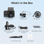 4K Dash Camera Front and Rear, HDR&WDR Night Vision, Dash cam with Built-in WiF, GPS, Car Dashcam with 3" Touch Screen, 170° Wide Angle, Loop Recording, 24H Parking Mode, Supports 512GB Max
