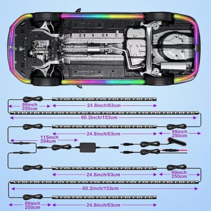 Yielinth Underglow Led Lights for Cars, 6 pcs RGB-IC Smart LED Lights with Dream Color Chasing and 16 Million Colors with App and Remote Control, Waterproof Underglow Kit for Cars, SUVs, Trucks