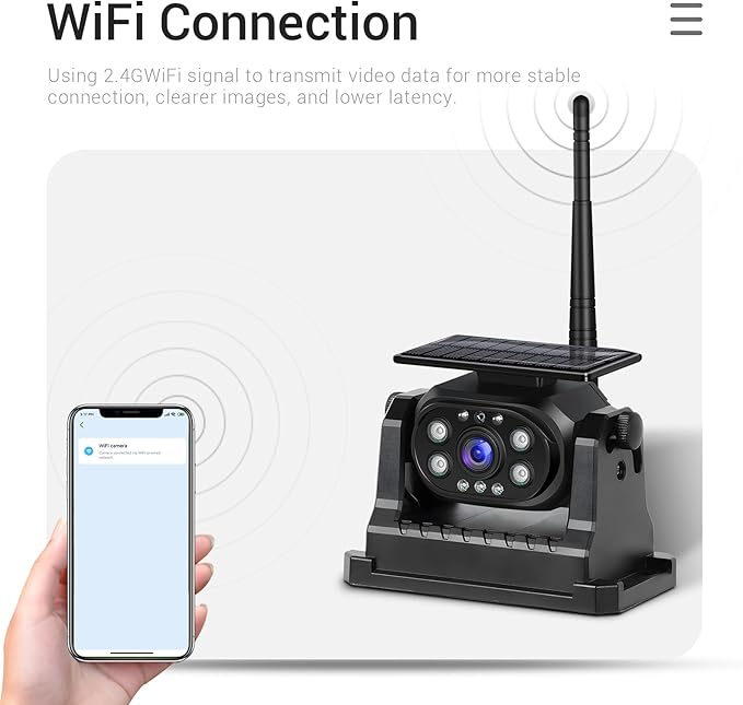WiFi Magnetic Solar Wireless Backup Camera for Trucks/RV/Trailer, 1080P Rechargeable Rear View Camera Hikity, IP68 Waterproof Reverse Cam, Nigh Version/Type-C Charge/Easy Install, Support iOS&Android