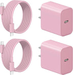 iPhone 17 16 15 Charger Fast Charging 2+2Pack 20W USB C Wall Charger with 6FT Fast Charging Cable Compatible with iPhone 17/17 Air/17 Pro/17 Pro Max/iPhone 16/15 Series, iPad Pro/AirPods - Pink