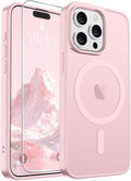 SUPFINE Magnetic for iPhone 15 Pro Max Case with Screen Protector (Compatible with MagSafe) (Military Grade Drop Protection) Translucent Matte Shockproof Phone Cover,Light Pink