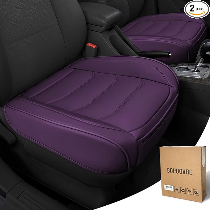 BOPUOVRE Car Seat Cover for Luxury & Comfort - PU Leather, Anti-Slip, Full Wrap Protection with Storage Pocket for Bottom Cushion - Universal Fit for 95% of Vehicles (Purple,1 Piece)