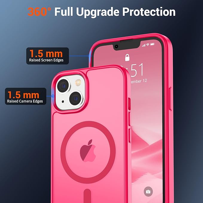 SUPFINE Magnetic for iPhone 14 Case & iPhone 13 Case (Compatible with MagSafe) (Military Grade Drop Protection) Slim Translucent Matte Shockproof Phone Cover,Hot Pink