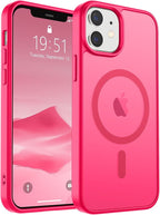 SUPFINE Magnetic for iPhone 12 Case/iPhone 12 Pro Case (Compatible with MagSafe) (Military Grade Drop Protection) Slim Translucent Matte Shockproof with Anti-Fingerprint Phone Case,Hot Pink