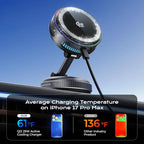 Qi2.2 Magnetic Car Mount Charger【25W Fast Charging+Ice-Cooling】 360° Rotating Fast Wireless Charger Stand with Cooling Fan/LED Light,Vacuum Magnetic Phone Holder Compatible with iPhone 12-17, S26/S25