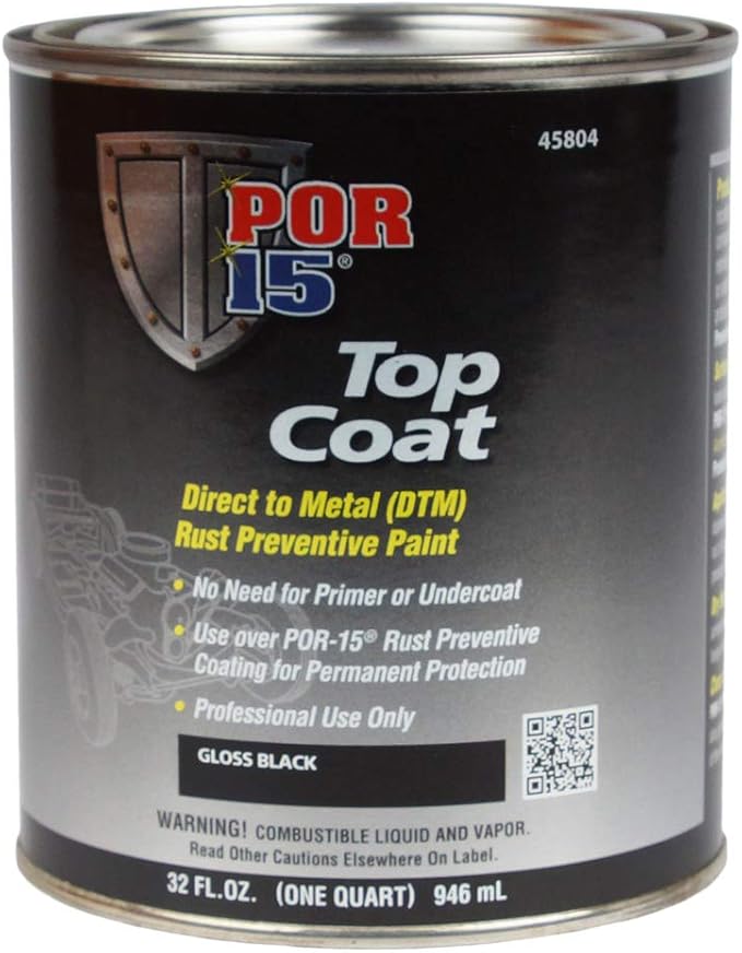 POR-15 Top Coat Paint, Direct to Metal Paint, Long-term Sheen and Color Retention, 32 Fluid Ounces, Gloss Black