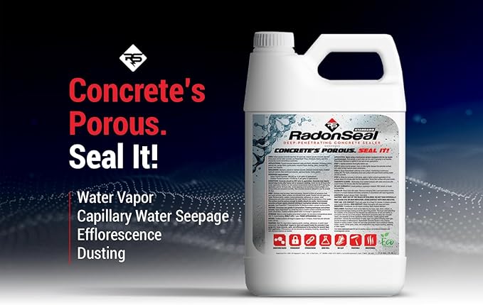 RadonSeal Concrete Sealer (Standard) – Deep Penetrating Waterproofing for Basement Floors & Foundation Walls – Reduces Moisture & Strengthens Concrete (5 Gallon)