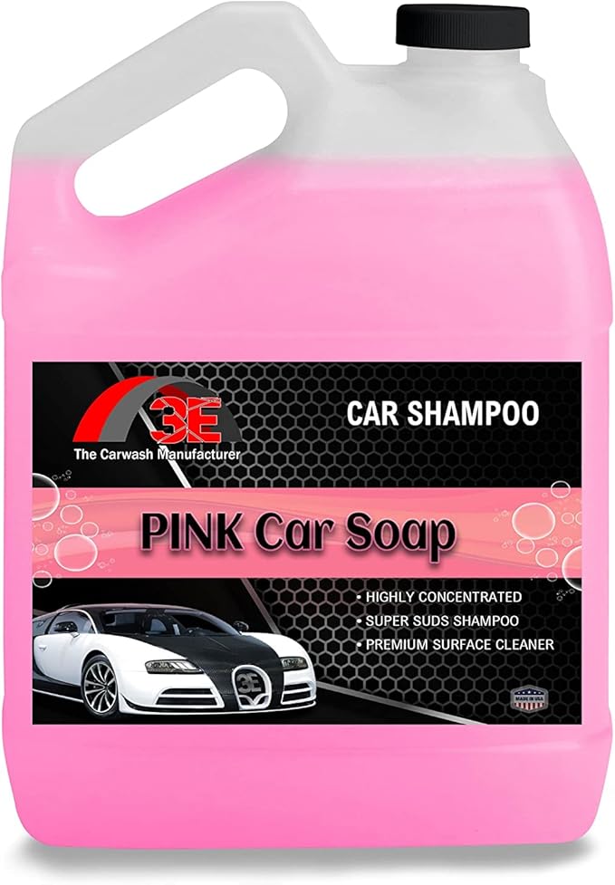 3E Pink Car Soap Highly Concentrated Foaming Car Wash Shampoo, Works with Foam Guns, Foam Cannons or Bucket Washes, Cherry Scented (128 oz)
