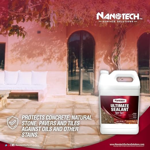 Nanotech Solutions Ultimate Sealant Wet Look- High Gloss Clear Sealer, Water Repellent Coating for Concrete, Masonry, Natural Stone, Slate Tile- UV Resistant, Water-Based, Indoor Outdoor (1 Gal.)