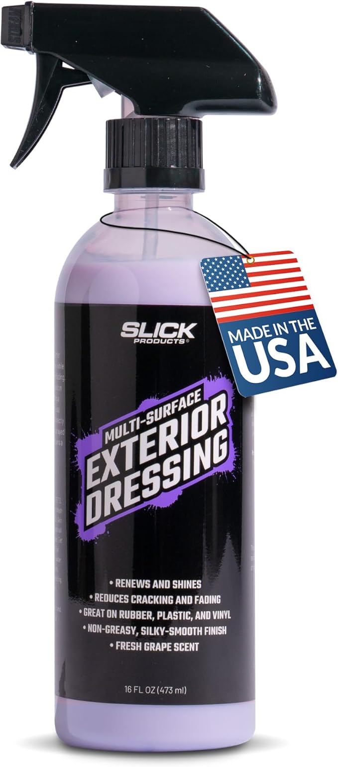 Slick Products Multi-Surface Exterior Dressing – Restores, Protects & Shines Vinyl, Rubber & Plastic – Non-Greasy Silky Finish with Fresh Grape Scent – 16 oz.