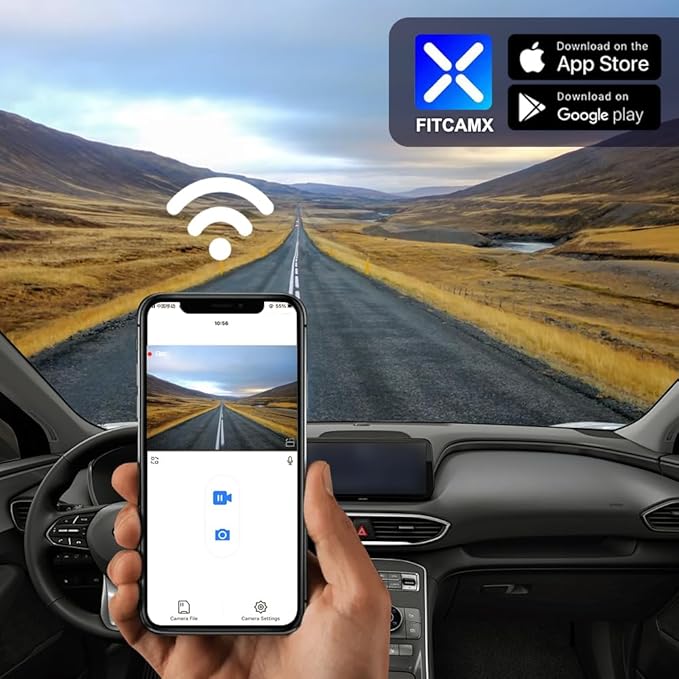 Fitcamx Front 4K+Rear 1080P Dash Cam Adapts for Hyundai Santa Fe 2021-2023 (#S1500 S2500) has Auto-Dimming, OEM Style, Dual HD Video, WiFi & APP, Loop Recording, G-Sensor, Easy to Use, 128GB Card