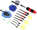 17Pcs Detailing Brush Set, Wheel Scrub Cleaning Tool Kit for Car Truck, Includes Long Wheel Rim Brush, 5 Detail Brushes, Steel Wire Brushes, Car Wash Glove, Vent Brush, Perfect for
