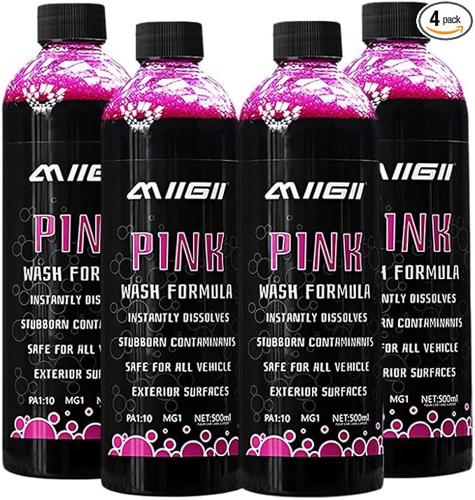 MIIGII Pre-Wash Solution Car Wash Soap - Pink Foam Car Shampoo - Powerful Formula Penetrates and Breaks Down Tree Sap, Bird Droppings & Tough Stains - Works on RVs, Trucks, Cars & More - 500ml (17oz)