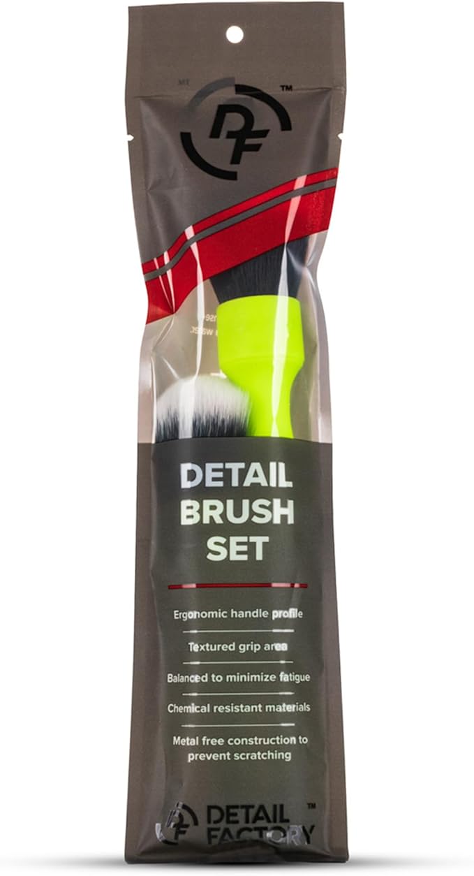 Detail Factory - Synthetic Detailing Brush Set - Ultra-Soft Interior Car Cleaning Brushes for, Screens, Emblems, & Tight Spaces - Lime Green