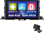 10.1 Inch IPS Touchscreen Android 13 Car Stereo for Toyota Highlander 2014-2019 with Wireless CarPlay & Android Auto 4+64GB Car Radio, Support GPS, WiFi 6, Bluetooth,5.4, FM, Backup Camera, SWC, USB