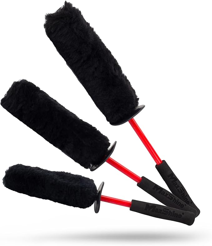 Maxshine Universal Wool Wheel Brush Kit, 3 Pack | Black, 14", 16", 18.2" | Ultra-Soft Wool, Extended Reach Handles, Chemical-Resistant | Scratch-Free Car Wheel Cleaning