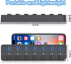 ONFINIO USB Hub 3.0, 7-Port USB Hub Splitter with Individual On/Off Switches and Lights, 3.2ft/1m Long Cable Compatible with MacBook, Laptop, Surface Pro, PS4, PC, Flash Drive, Mobile HDD-Gray