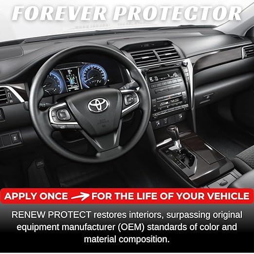 RENEW PROTECT, DASH - Permanent Ceramic-Hybrid Protectant for Interiors, 100% Color Restorer, Coated Leather, Vinyl, Sticky Dash Repair, Low-Glare, UV Block, Dry-Seal-Safe | Interior Protection