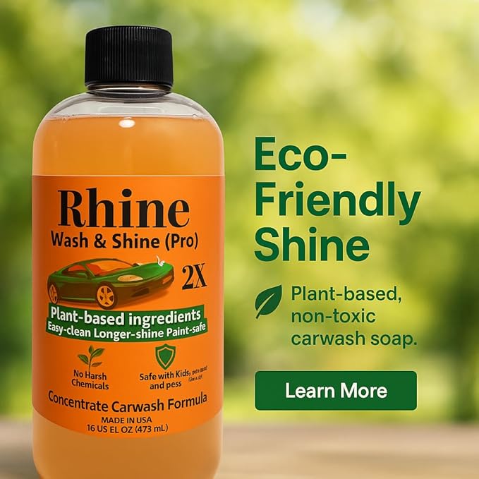 Plant-based Eco-friendly Car Wash Soap, Non-Toxic, High-Foam, Concentrated Premium soap with rinse & no-rinse options